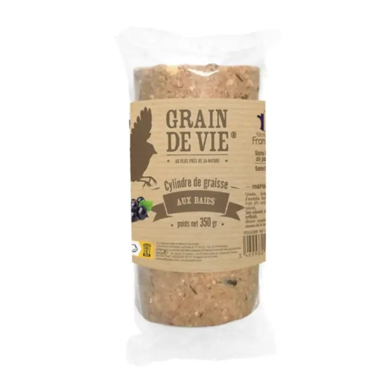 Vente Flash Cylindre de graisse aux baies pour oiseaux Grain de Vie – 350 g