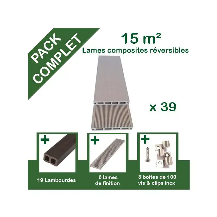 Expédié Aujourd&rsquo;hui Pack complet de lattes en composite beige pour terrasse Green Outside – 15m²