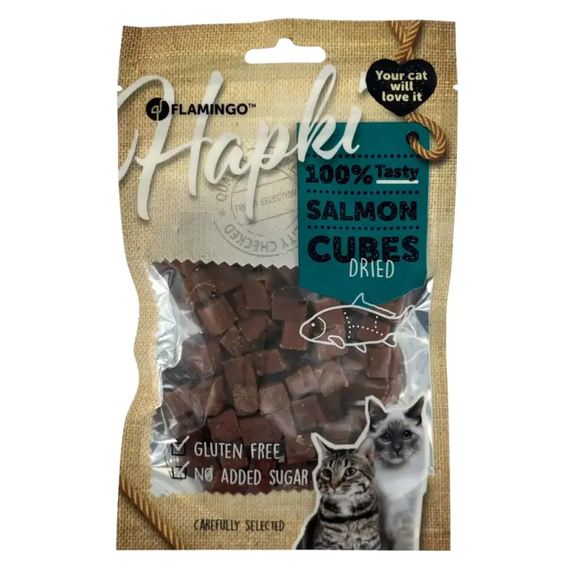 Commander Maintenant Friandises pour chat Hapki saumon cubes Flamingo – 85 g