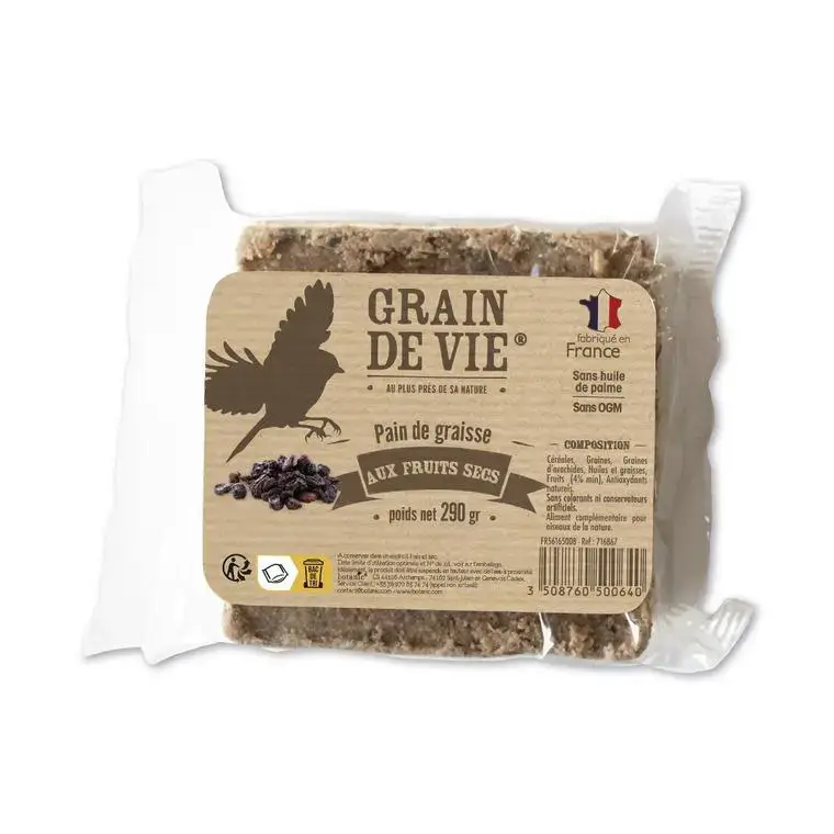 Pain de graisse aux fruits secs pour oiseaux Grain de Vie – 290 g Offre Spéciale