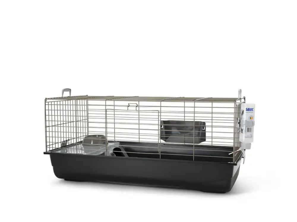 Vente Flash Cage pour lapin ou cochon d&rsquo;Inde coloris gris foncé Nero 3 Deluxe Happy Planet – 100 x 50 x 45 cm