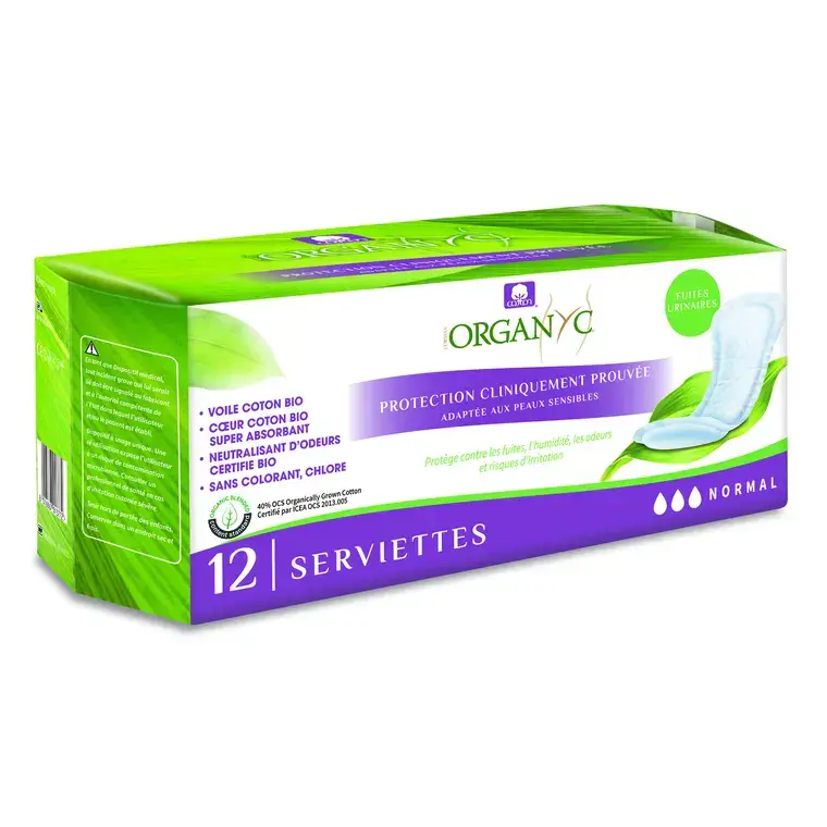 Nouvel Arrivage Serviette normale pour incontinence Organyc – 12 pièces