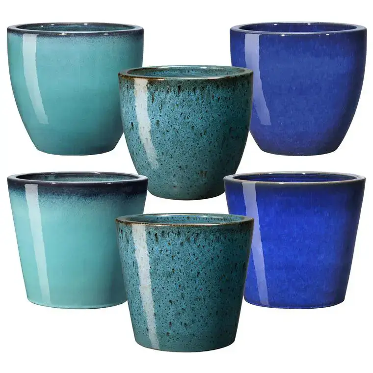 Pot vase en terre cuite émaillée bleu Deroma Azulejos – Ø 28 x H 24,8 cm Prix Cassé