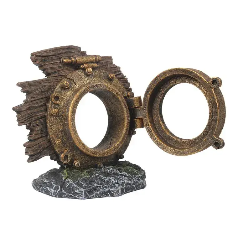 Soldes Décor aquarium hublot Jules Verne coloris marron en résine de polyester