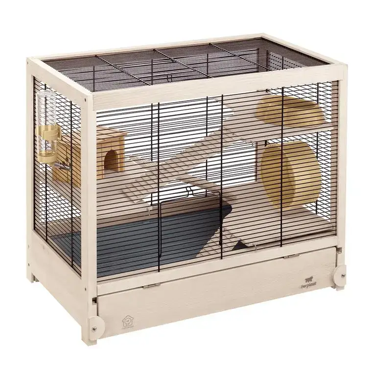 Cage en bois pin nordique coloris blanc Hamsterville – 60 x 34 x 49 cm Remise