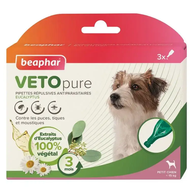 Authentique Pipettes antiparasitaires pour le petit chien coloris blanc VETOpure Beaphar – 3 x 1 ml