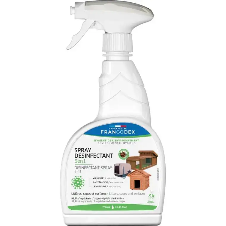 Spray désinfectant 5 en 1 pour l&rsquo;environnement des animaux coloris blanc Francodex – 750 ml Commander Vite