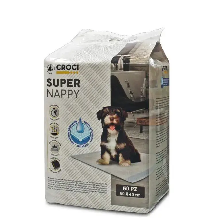 Offre Spéciale Lot de 50 tapis hygiéniques pour chien super nappy au charbon actif Crocy – 60 x 40 cm