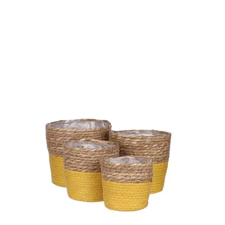 Promotion Saisonnière Panier en zostère jaune Rachel – Ø 16 x H 16 cm