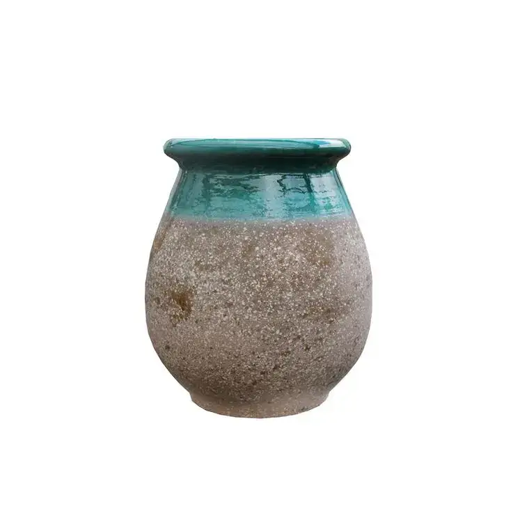 Nouvel Arrivage Jarre provençale en terre claire émaillée turquoise Poterie Goicoechea – Ø 29 x H 38 cm