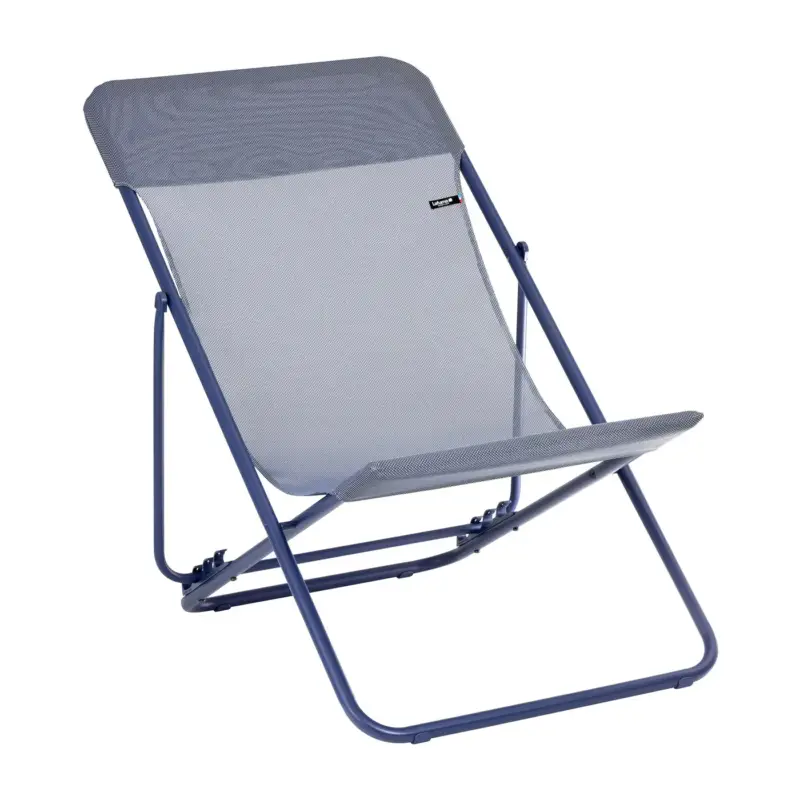 Maxi transat en tube acier et toile Batyline bleu indigo Lafuma Colorblock- 62 x 83 x 94 cm Commander Vite