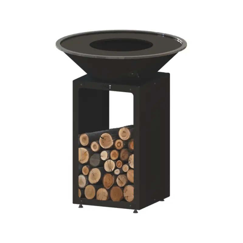 Prix Cassé Brasero de cuisson coloris noir avec porte-bûches B.B.O 78 Oyat – 78 cm