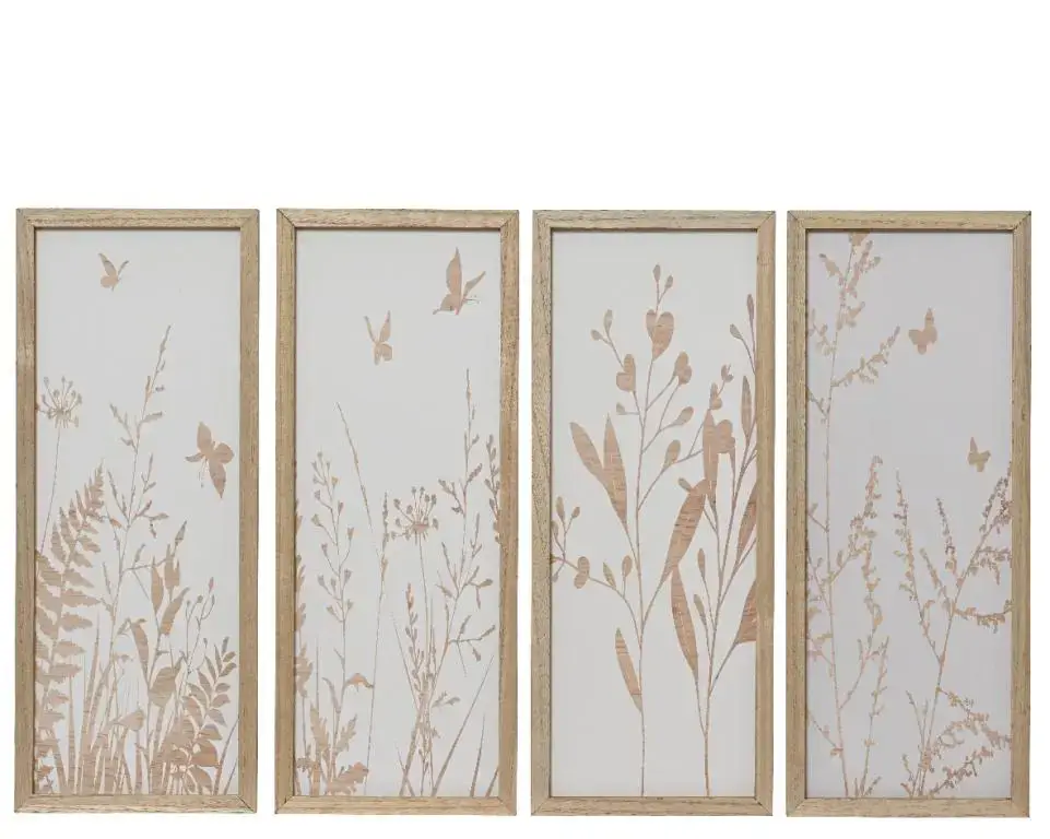 Acheter Direct Tableau graminées coloris blanc en bois – 50 x 20 x 1,4 cm