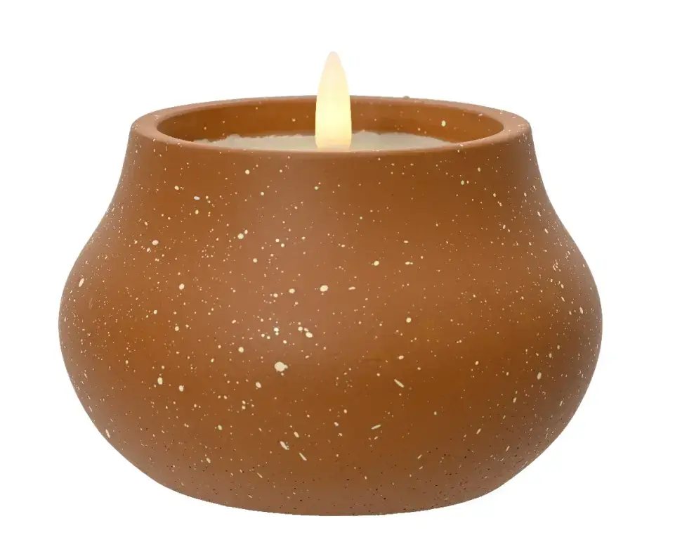 Dernière Chance Bougie à LED dans pot rond coloris terra Kaemingk – Ø 12 x H 8 cm