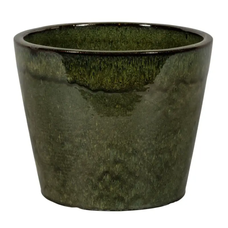 Vente Directe Pot rond en grès émaillé dripping vert Shanghai – Ø 27 x H 24 cm