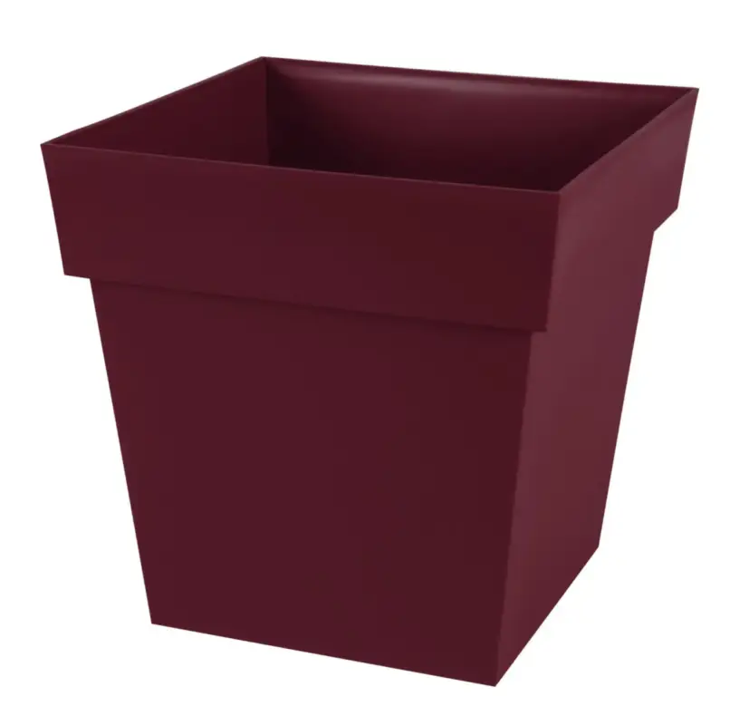 Authentique Pot carré en polypropylène rouge Bourgogne Eda Toscane 38 L – 39 x 39 x 39 cm