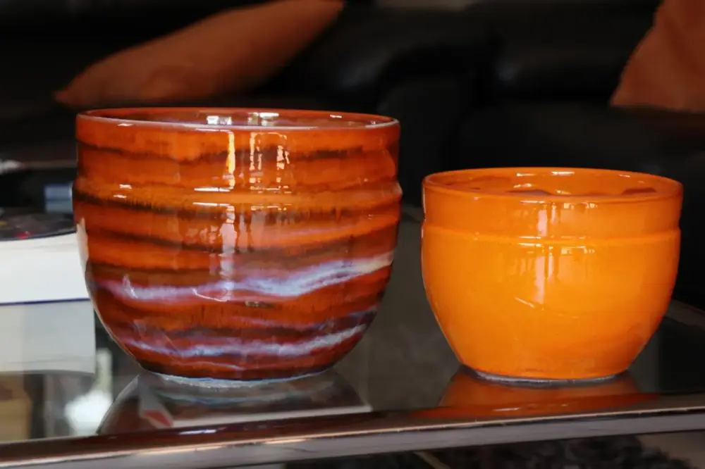 Pot en terre cuite émaillée orange Savane Les Poteries d&rsquo;Albi Austral – Ø 16 x H 13 cm Populaire