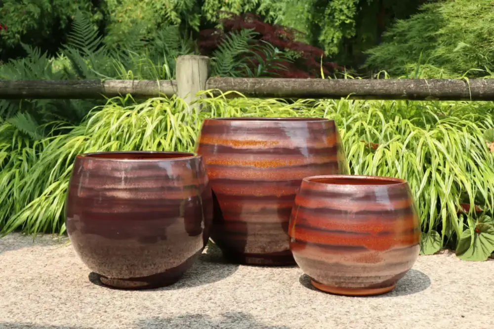 Promotion Saisonnière Pot en terre émaillée marron Châtaigne Les Poteries d&rsquo;Albi Bahia – Ø 25 x H 31 cm