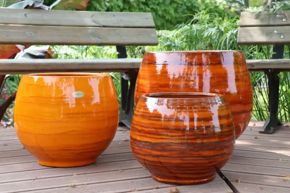 Vente Flash Pot en terre émaillée orange Savane Les Poteries d&rsquo;Albi Bahia – Ø 25 x H 31 cm