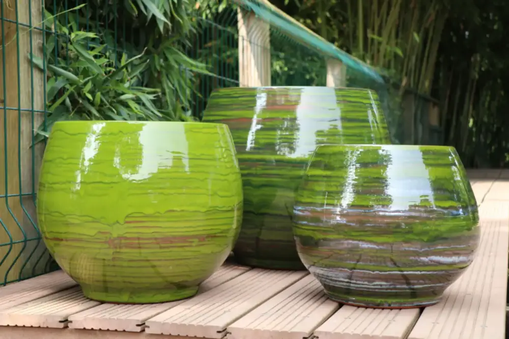 Solde Pot en terre émaillée vert Forêt Les Poteries d&rsquo;Albi Bahia – Ø 35 x H 38 cm