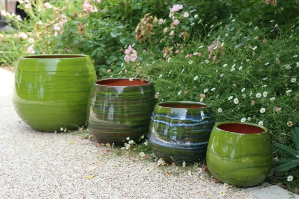 Paiement Sécurisé Pot en terre émaillée vert Forêt Les Poteries d&rsquo;Albi Cancale – Ø Ø 17 x H 17 cm