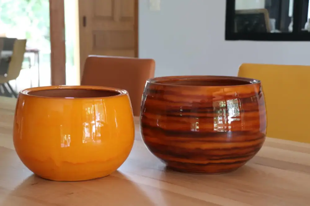 Offre Limitée Pot en terre cuite émaillée orange Savane Les Poteries d’Albi Le Liseré – Ø 20 x H 17 cm