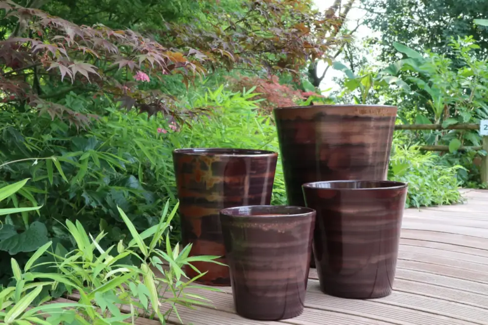 Pot en terre cuite émaillée marron Châtaigne Les Poteries d’Albi Sydney – Ø 33 x H 35 cm Affaire À Saisir
