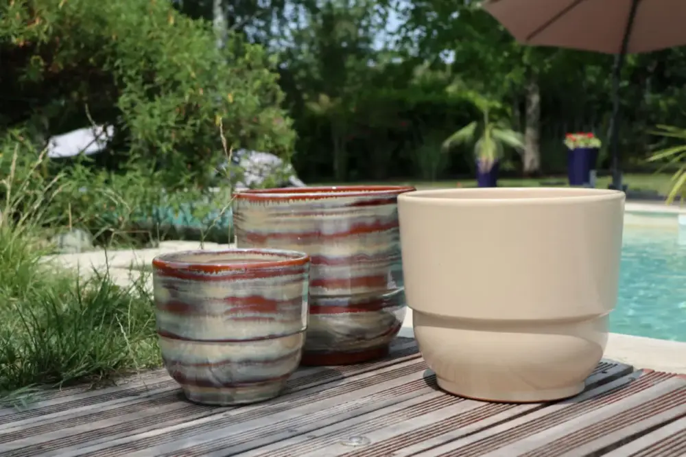 Vase en terre cuite émaillée crème Noisette Les Poteries d’Albi Rebord – Ø 30 x H 27 cm Usine Directe