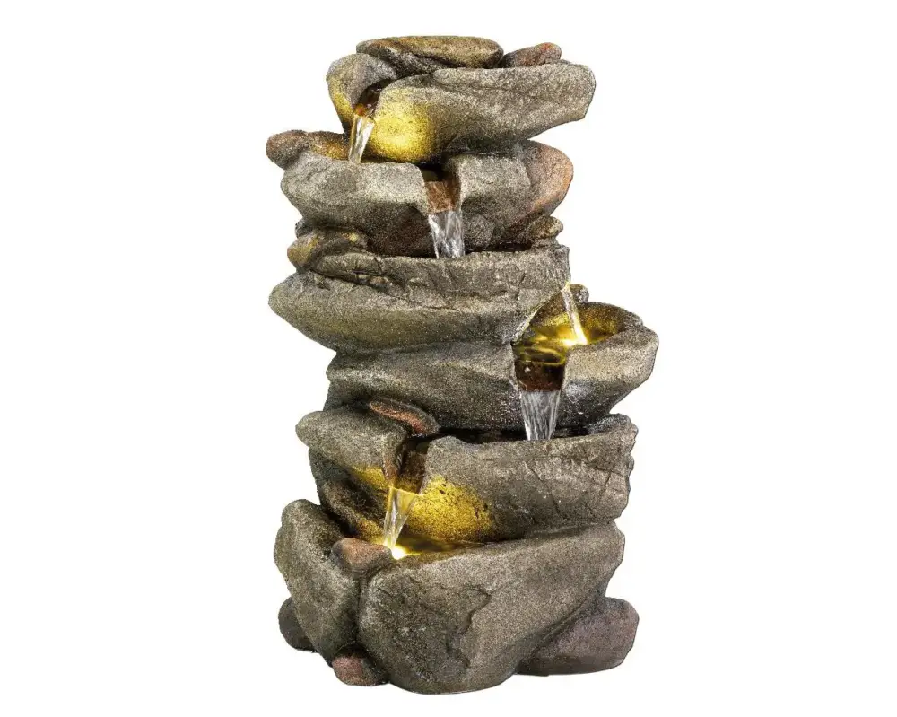 Fontaine en polyrésine grise avec Cascade de pierres – 26 x 31 x 50,6 cm Usine Directe