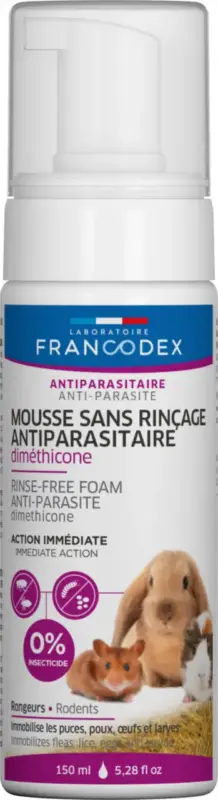 Mousse sans rinçage antiparasitaire pour rongeur Francodex – 150 ml Vente Flash