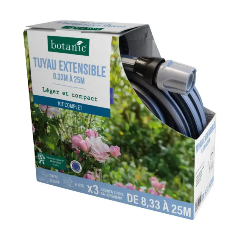 Tuyau extensible de 8,33 m à 25 m botanic® – Kit complet léger compact et équipé Usine Directe
