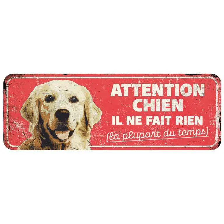 Promotion Saisonnière Panneau d&rsquo;avertissement golden retriever coloris rouge en métal galvanisé D&D Home – 40 x 13 x 0,3 cm
