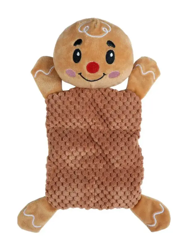 Jouet pour chien peluche plate bonhomme en pain d’épices avec sifflet Wouapy Certifié