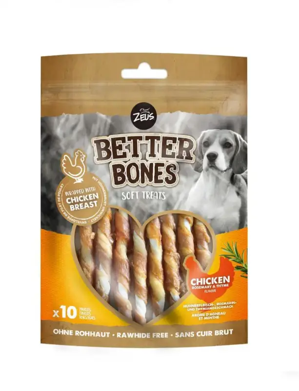 Réduction Os à mâcher pour chien poulet et thym Zeus Better Bones WrapTwist – x 10