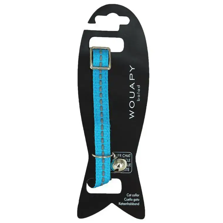 Collier pour chat en velours coloris bleu avec galon réfléchissant Wouapy – Taille unique Meilleur Choix