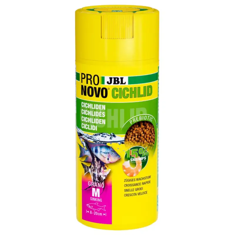 Acheter En Ligne Granulés pour Cichlidés de taille moyenne JBL Pronovo Cichlid Grano M Click – 250 ml