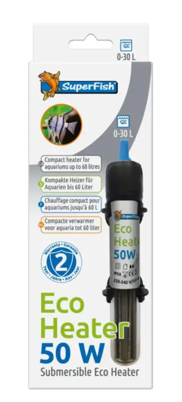 Chauffage pour petit aquarium coloris noir SuperFish Eco Heater 50W Authentique