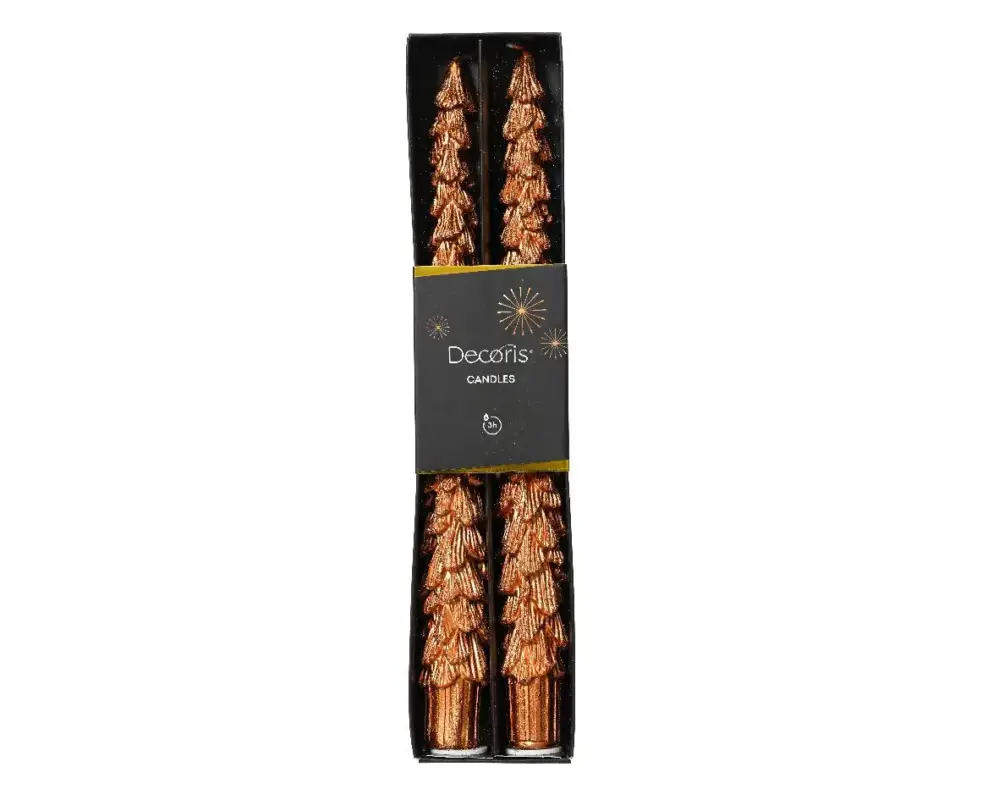 Lot de 2 bougies flambeau sapin pailleté coloris orange – 25 cm Haute Qualité