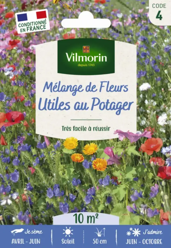 Remise Mélange de fleurs utiles au potager Vilmorin – graines à semer pour 10 m² de surface