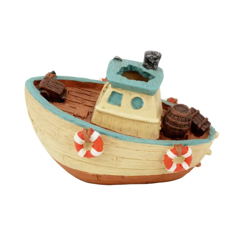 Produit De Marque Décoration pour aquarium coloris bleu Bateau de Pêcheur Aquatlantis – 12,5 x 5 x 6,5 cm