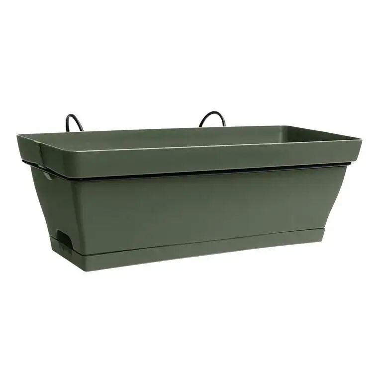 Commande En Gros Jardinière avec soucoupe clipsée en plastique recyclé vert kaki et support métal Poetic Roméo – 50 cm