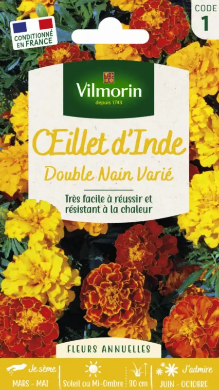 Certifié Œillet d&rsquo;Inde Double nain varié Vilmorin – graines à semer