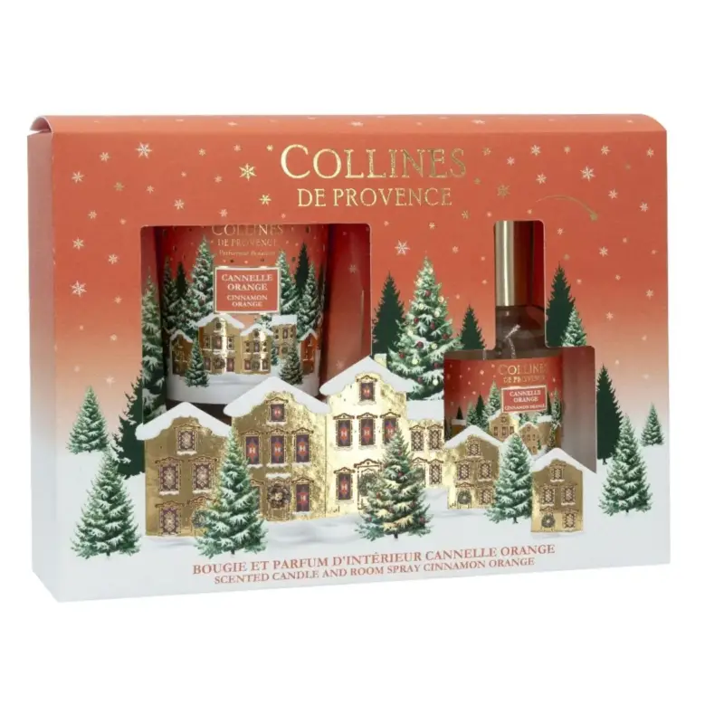 Coffret cadeau parfum d’intérieur et bougie 75 g Collines de Provence Cannelle orange Vente Directe