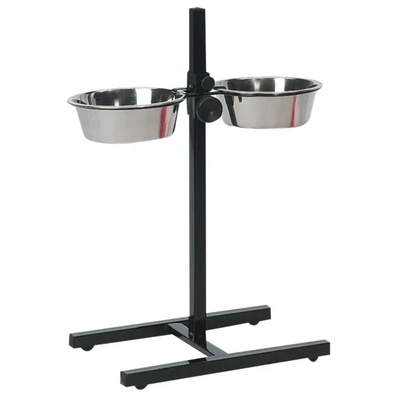 Support porte gamelles pour chien coloris noir et argent en H double Flamingo Otis – Taille M 2 x 2,5 L Quantité Limitée