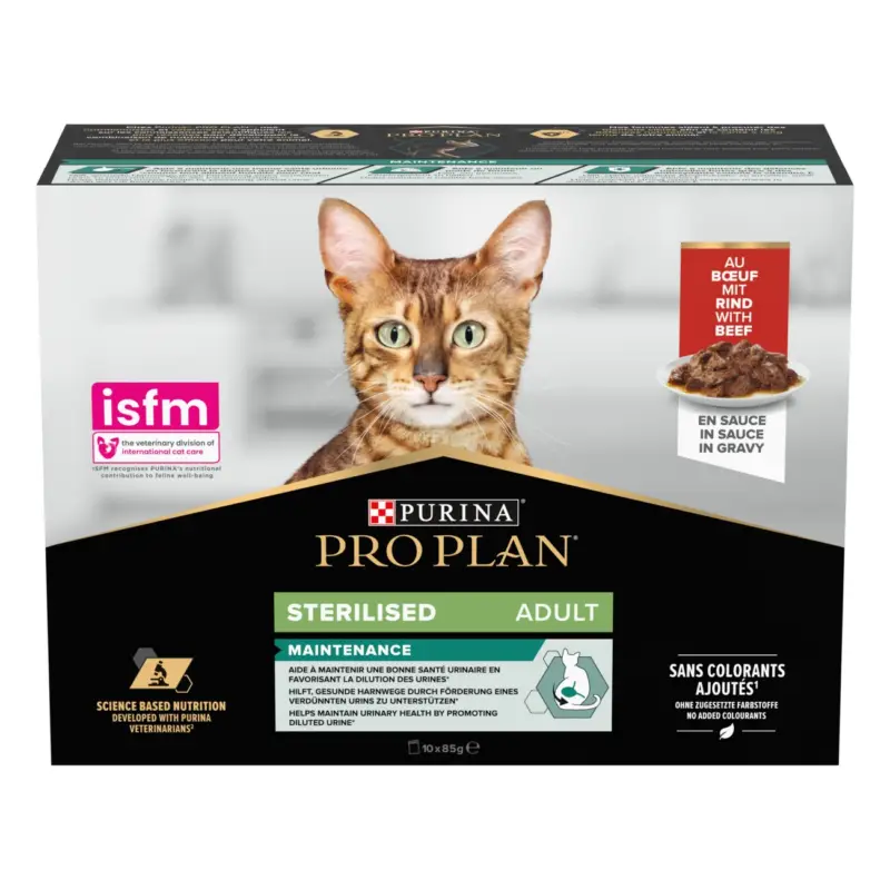 PRO PLAN Adult Sterilised Maintenance avec Bœuf en Sauce 10 x 85 g Nouvel Arrivage