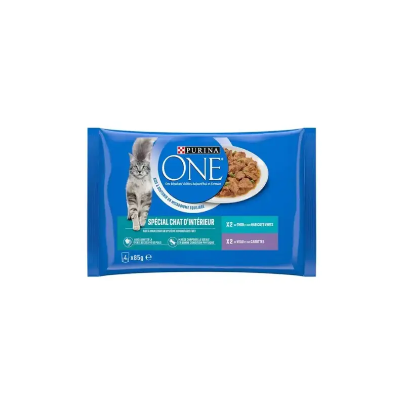 Purina ONE – Sachets pour Chat d'Intérieur au Veau et au Thon 4 x 85 g Remise