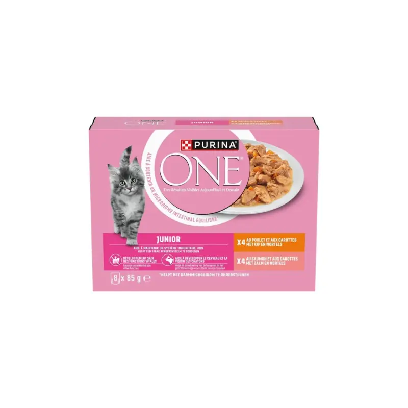 Purina ONE Sachets pour Chaton au Saumon Carottes & au Poulet Carottes 8 x 85 g Commande En Gros