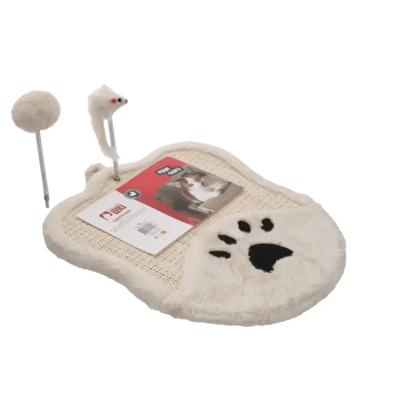 GRIFFOIR A CHAT + 2 JOUETS ECRU 41x33x2cm Promotion