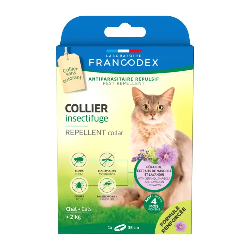Offre Spéciale Soin Chat – Francodex Collier insectifuge Chats plus de 2 kg – 35 cm