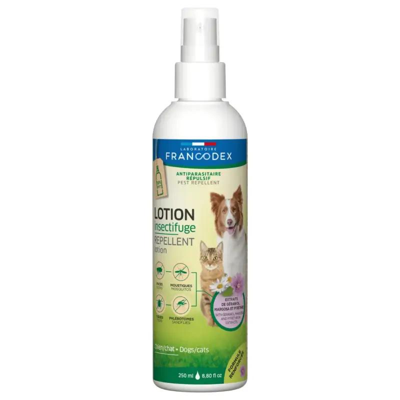 Nouveauté Soin – Francodex Lotion antiparasitaire insectifuge pour chiens et chats – 250 ml